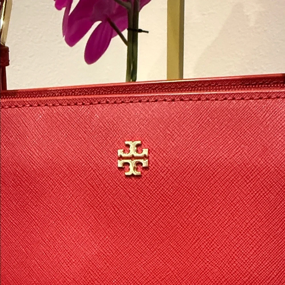 Tory Burch Red Leather Tote Bag laptop work tablet designer purse handbag